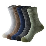 Anqbci 5 Pairs Men Winter Socks Thick Plush-lined Mid-tube Thick Keep Warm Solid Color Anti-slip Knitted Daily Wear Sport Socks for Hiking Camping Skiing